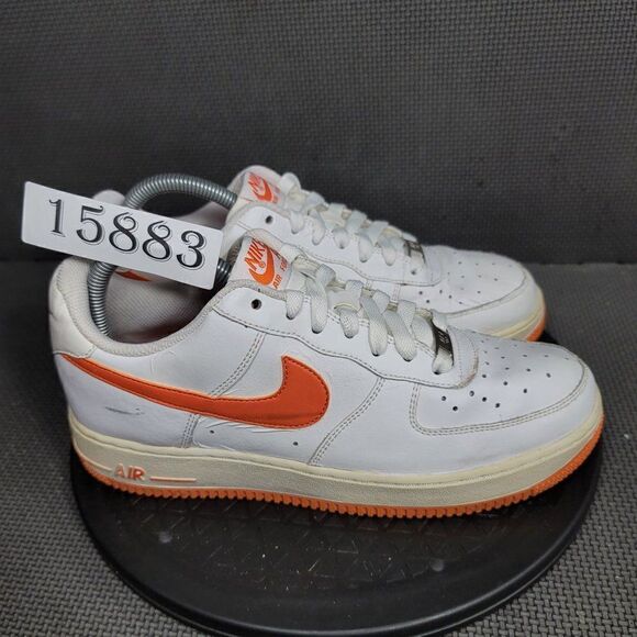Nike Air Force 1 Shoes Youth Sz 7 White Orange Low Top Sneakers Trainers - Picture 1 of 13